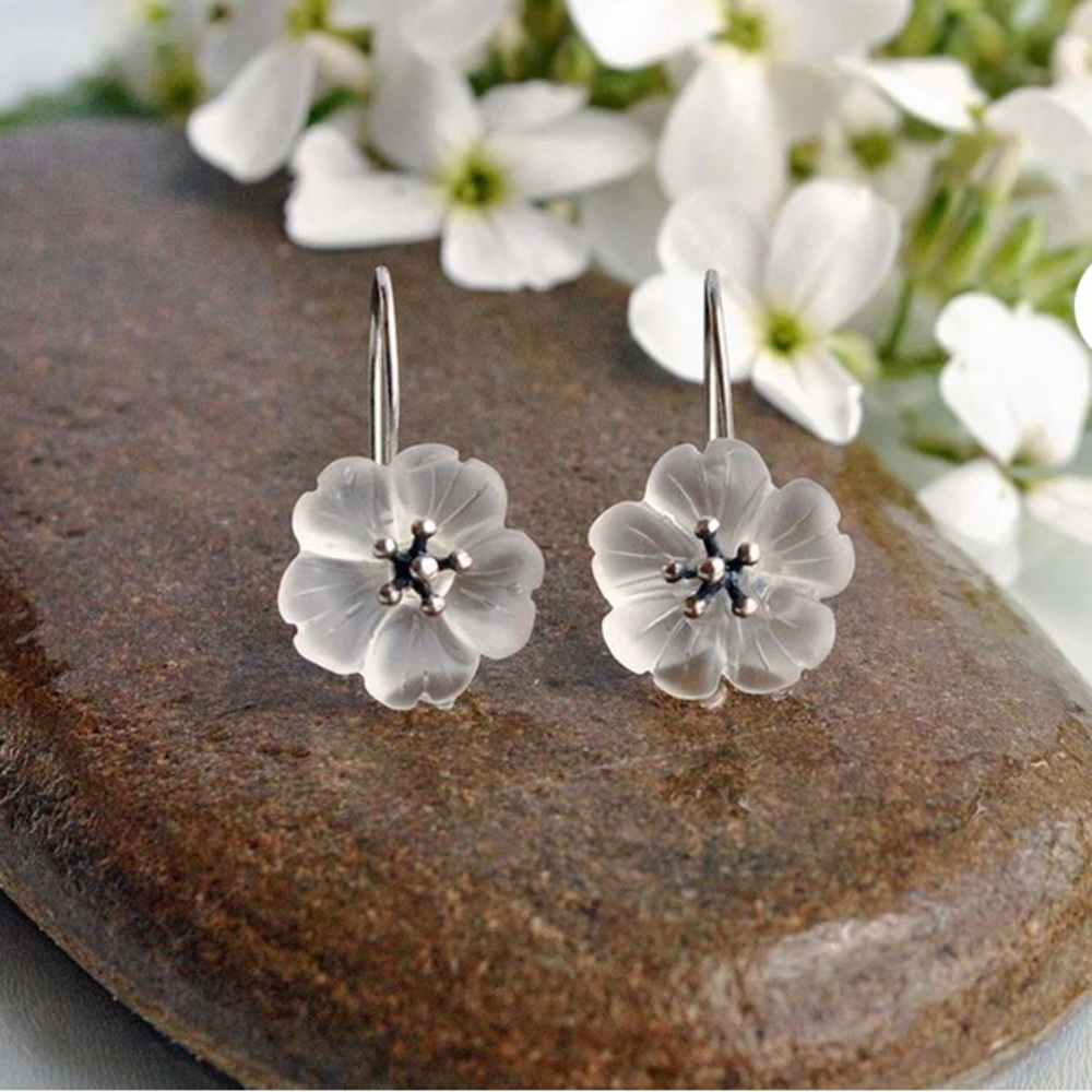 Lotus Fun Sterling Silver White Crystal Flower Earrings